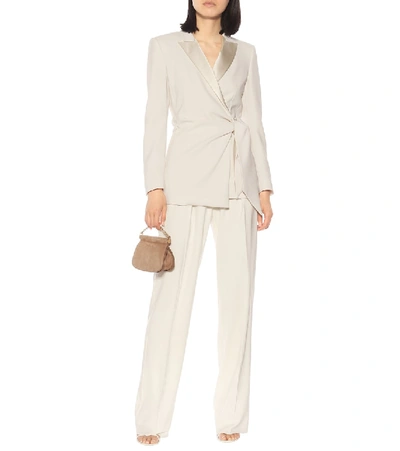 Shop Max Mara Lambro Crêpe Blazer In Beige