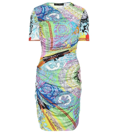 Shop Versace Printed Stretch Jersey Dress In Multicoloured