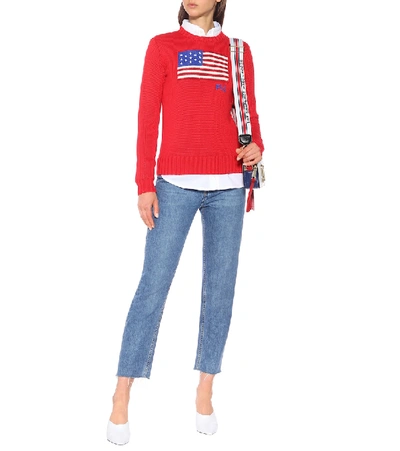 Shop Polo Ralph Lauren Flag Intarsia Cotton Sweater In Red