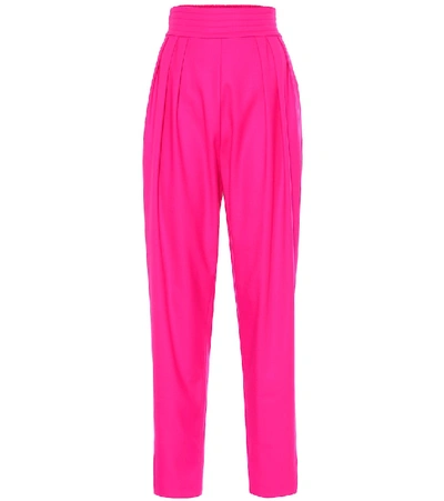 Shop Attico High-rise Wool-blend Pants In Pink