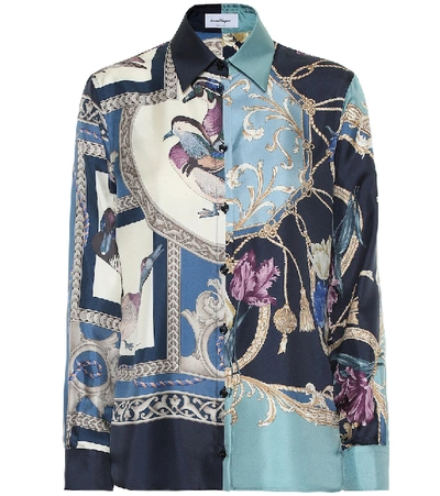 Shop Ferragamo Printed Silk Blouse In Blue