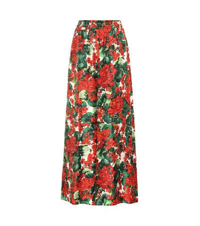 Shop Dolce & Gabbana Floral Silk Wide-leg Pants In Red