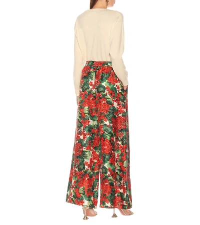 Shop Dolce & Gabbana Floral Silk Wide-leg Pants In Red