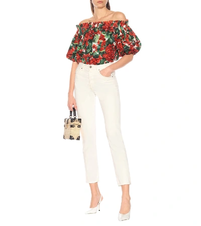 Shop Dolce & Gabbana Floral Off-the-shoulder Top In Red