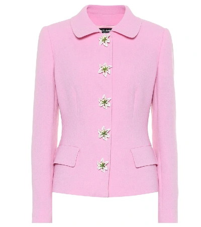 Shop Dolce & Gabbana Embellished Wool-crêpe Jacket In Pink