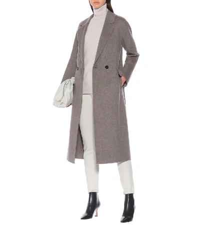 Shop Max Mara Cardi Wool Coat In Grey