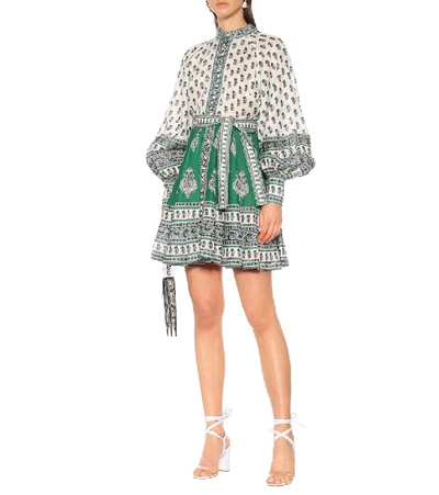 Shop Zimmermann Amari Printed Linen Minidress In Green