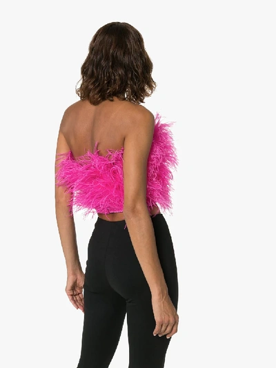 Shop Attico Cropped-top Mit Federn In Pink