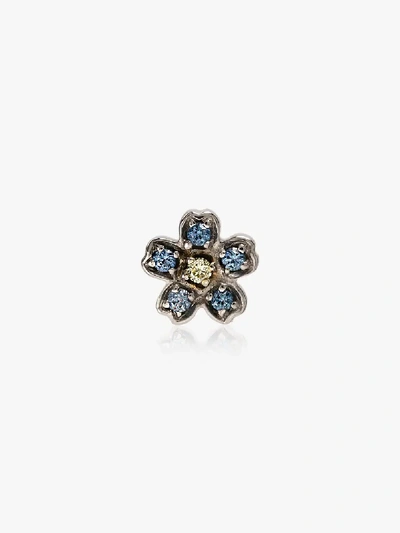 Shop Loquet 18k White Gold Forget Me Not Diamond Charm In Silver