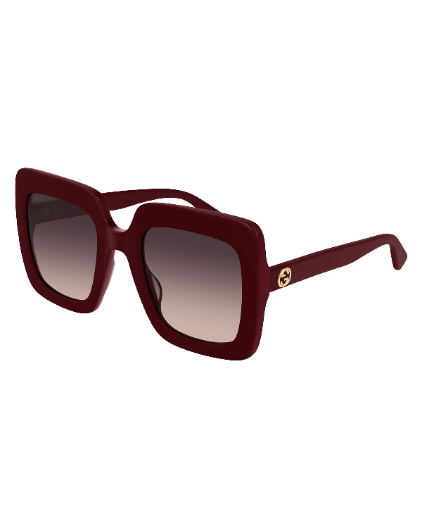 Gucci Oversized Square Acetate Sunglasses In Shiny Solid Burgundy ...
