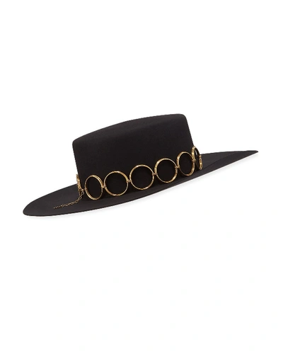 Shop Saint Laurent Rabbit Felt Fedora W/ Metal Band In Black