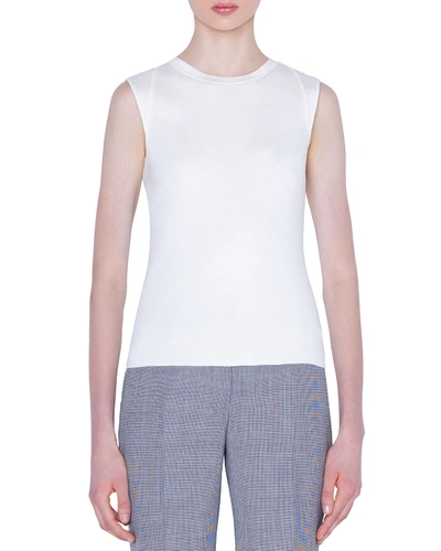 Shop Akris Stretch Silk Sleeveless Sweater In White