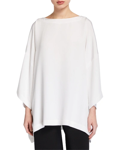 Shop Eskandar 3/4-sleeve Silk Boat-neck Blouse In White