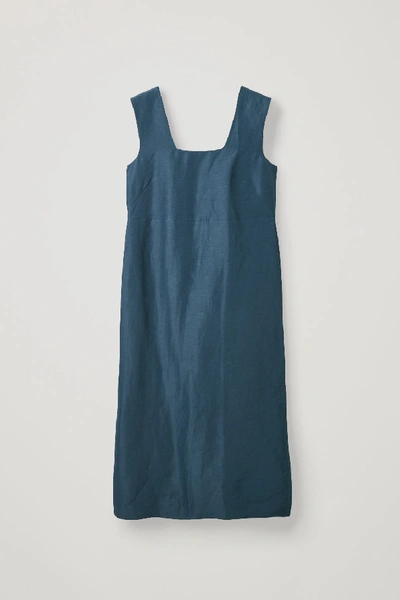 Shop Cos Linen-silk Dress With Back Ties In Blue