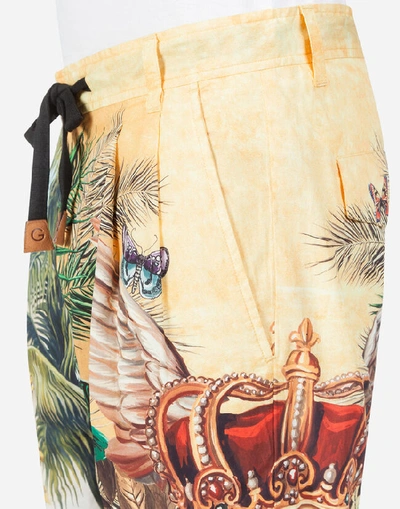 Shop Dolce & Gabbana Linen Jogging Pants With Tropical King Print In Multi-colored
