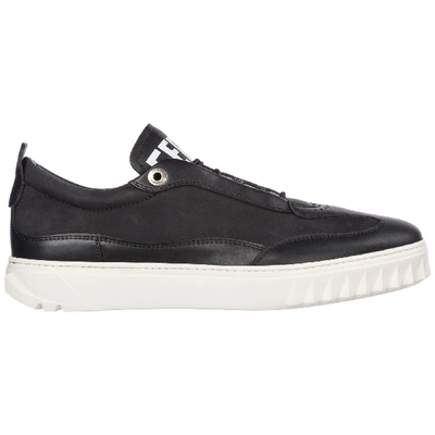 Shop Ferragamo Men's Shoes Leather Trainers Sneakers Aaron Gancini In Black