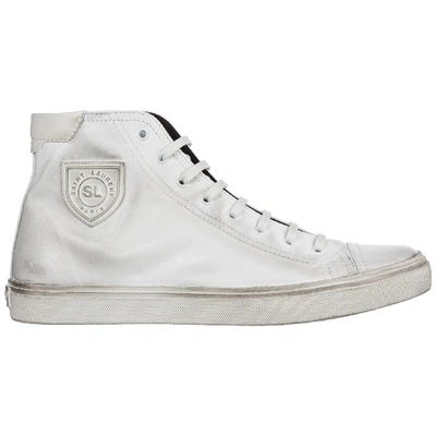 Shop Saint Laurent Men's Shoes High Top Leather Trainers Sneakers Bedford In White