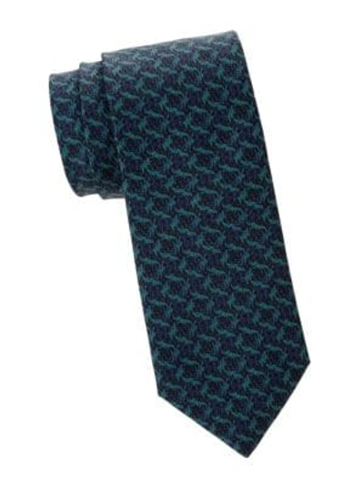 Shop Isaia Geometric Textured Silk Tie In Green