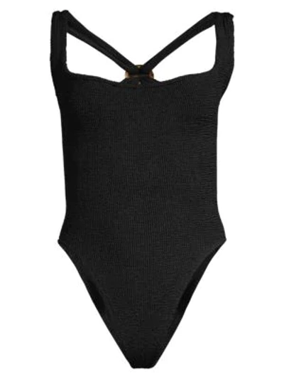 Shop Hunza G Zora Rib-knit One-piece Swimsuit In Black
