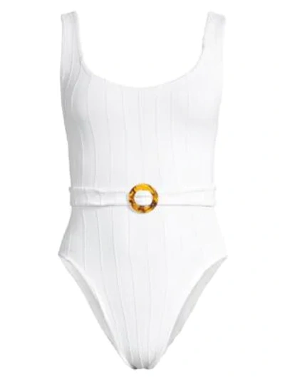 Shop Hunza G Solitaire Belted One-piece Swimsuit In White