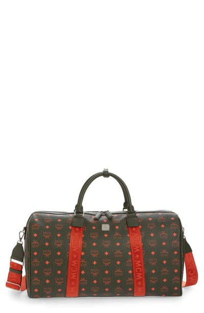 Shop Mcm Traveler Visetos Duffle Bag In Winter Moss