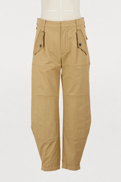 Shop Chloé Cropped Trousers In Grey Olive
