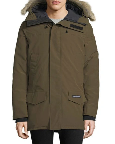 Shop Canada Goose Men's Langford Arctic-tech Parka Jacket With Fur Hood - Fusion Fit In Military Green