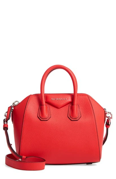 Shop Givenchy 'mini Antigona' Sugar Leather Satchel - Red In Pop Red