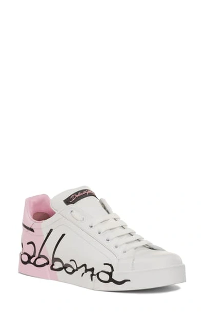 Shop Dolce & Gabbana Script Logo Sneaker In Pink/ White