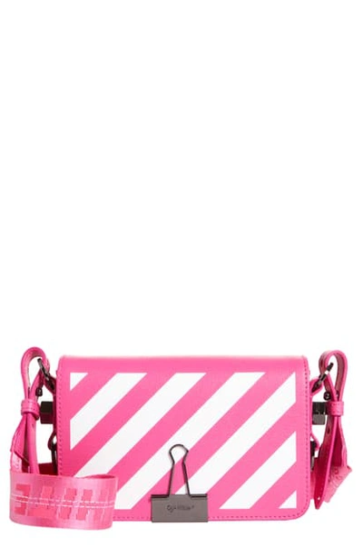 Shop Off-white Diagonal Stripe Mini Flap Bag In Fucshia White