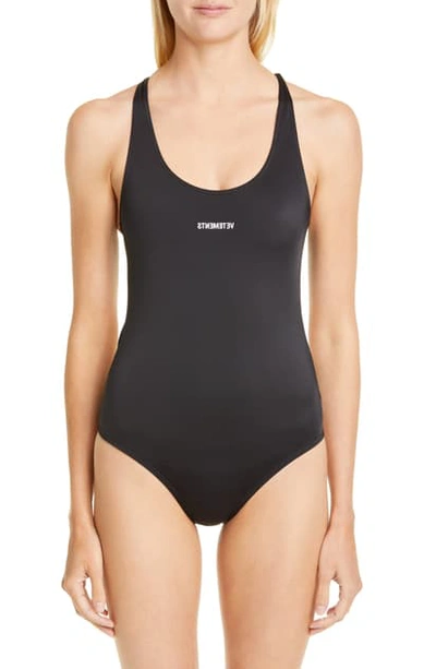 Shop Vetements Logo Swimsuit In Black