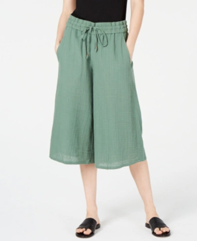 Shop Eileen Fisher Drawstring Pull-on Cropped Pants In Nori
