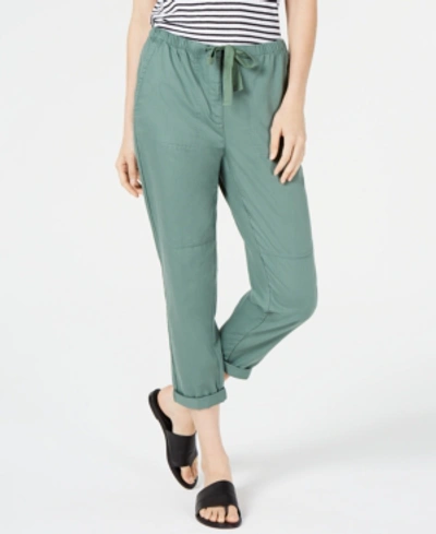 Shop Eileen Fisher Organic Cotton Drawstring Pull-on Pants In Nori