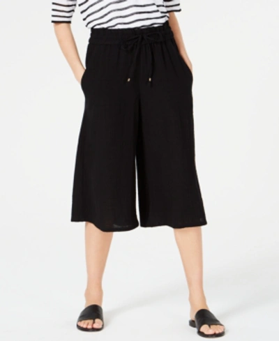 Shop Eileen Fisher Drawstring Pull-on Cropped Pants In Black