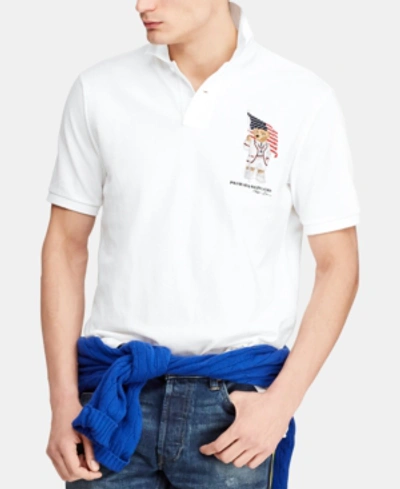 Shop Polo Ralph Lauren Men's Classic Fit Usa Bear Polo Shirt In White