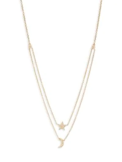 Shop Saks Fifth Avenue Women's 14k Gold & Diamond Moon & Star Double-strand Necklace