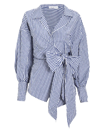 Shop Adeam Gingham Wrap Blouse In Navy