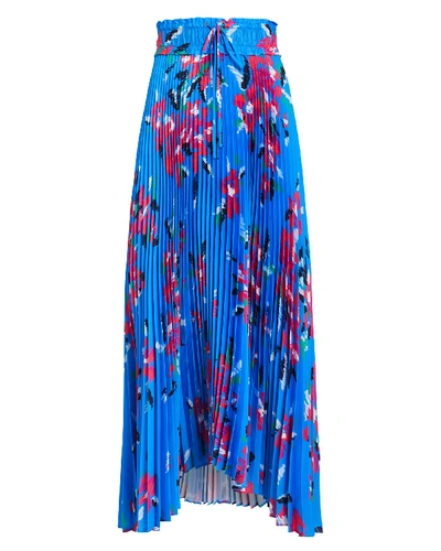 Shop A.l.c Maya Pleated Floral Skirt In Blue-med