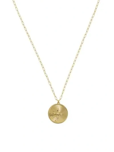 Shop Saks Fifth Avenue Medallion 14k Yellow Gold & Diamond Pendant Necklace