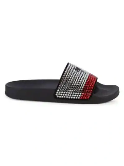 Shop Giuseppe Zanotti Embellished Leather Slides In Black Red