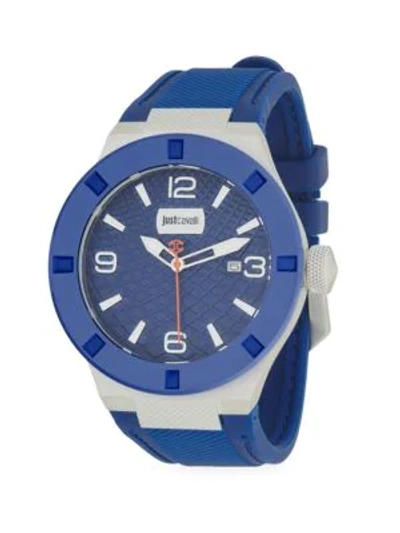 Shop Just Cavalli Stainless Steel Rubber-strap Colorblock Watch In Blue