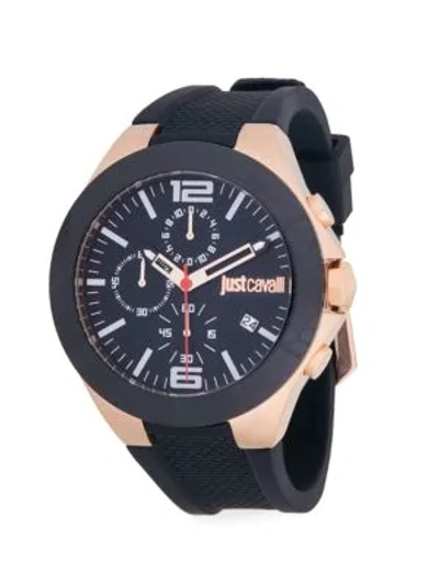 Shop Just Cavalli Stainless Steel Rubber-strap Chronograph Watch In Black