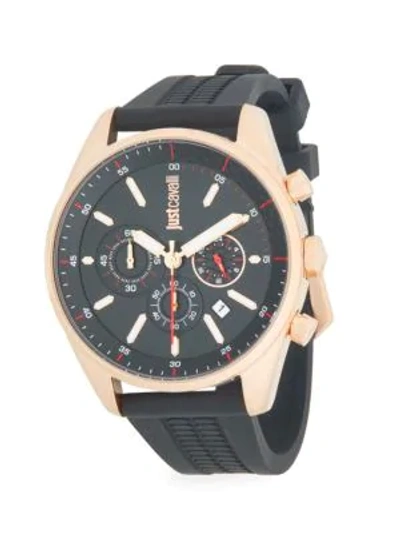 Shop Just Cavalli Energia Stainless Steel Rubber-strap Chronograph Watch In Black