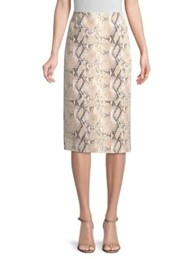 Shop Lafayette 148 Casey Snake-print Suede Pencil Skirt In Taupe Multi