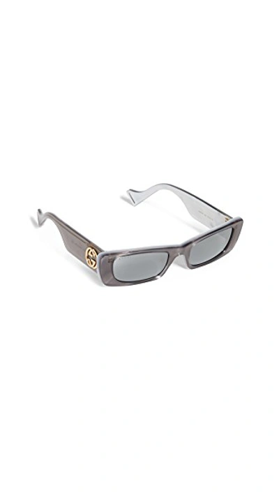 Shop Gucci Fluo Narrow Acetate Rectangular Sunglasses In Bilayer Grey/silver