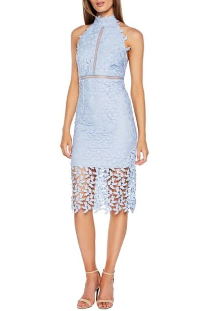 Shop Bardot Gemma Halter Lace Sheath Dress In Pastel Blue