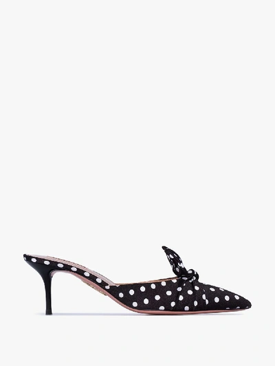 Shop Aquazzura Black Deneuve 60 Polka Dot Mules