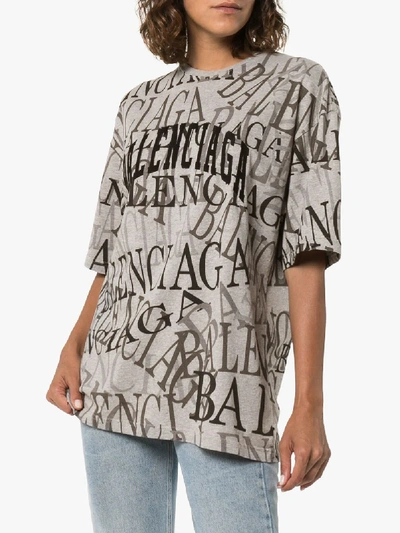 Shop Balenciaga All-over Logo Print T-shirt In Grey