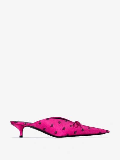 Shop Balenciaga Pink Knife 50 Logo Print Mules