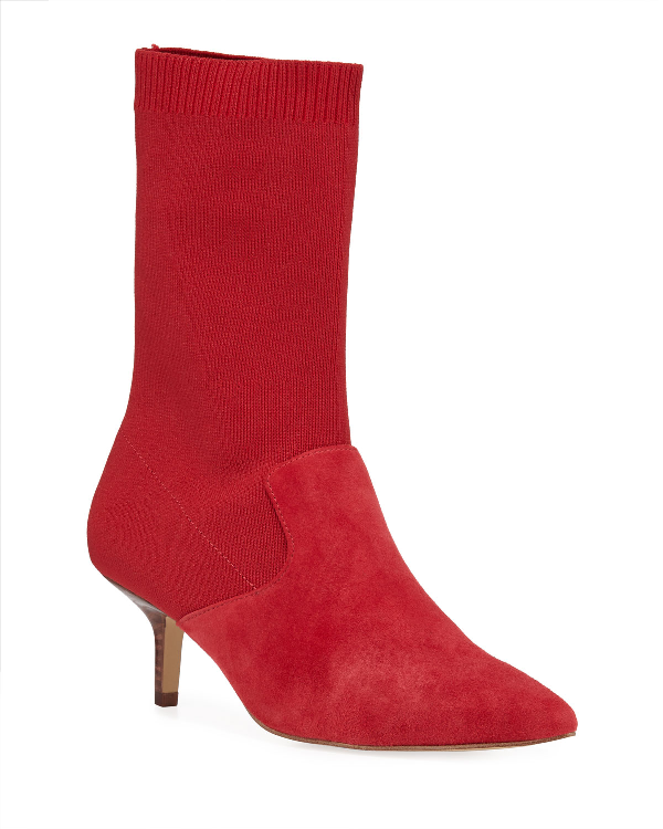 Halston Heritage Annalise Stretch-suede Sock Booties In Cranberry ...